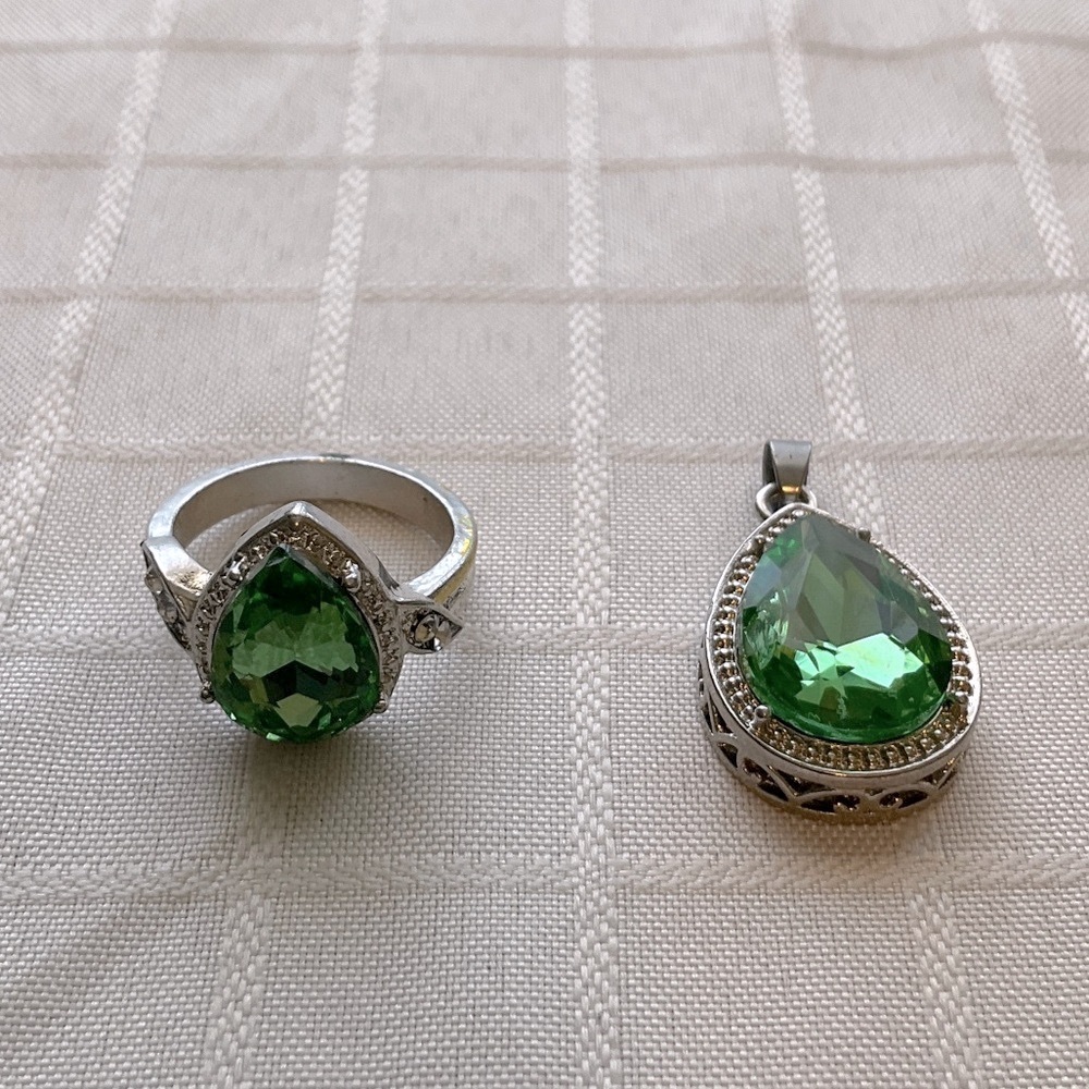 Elegant Green Ring and Pendant Set